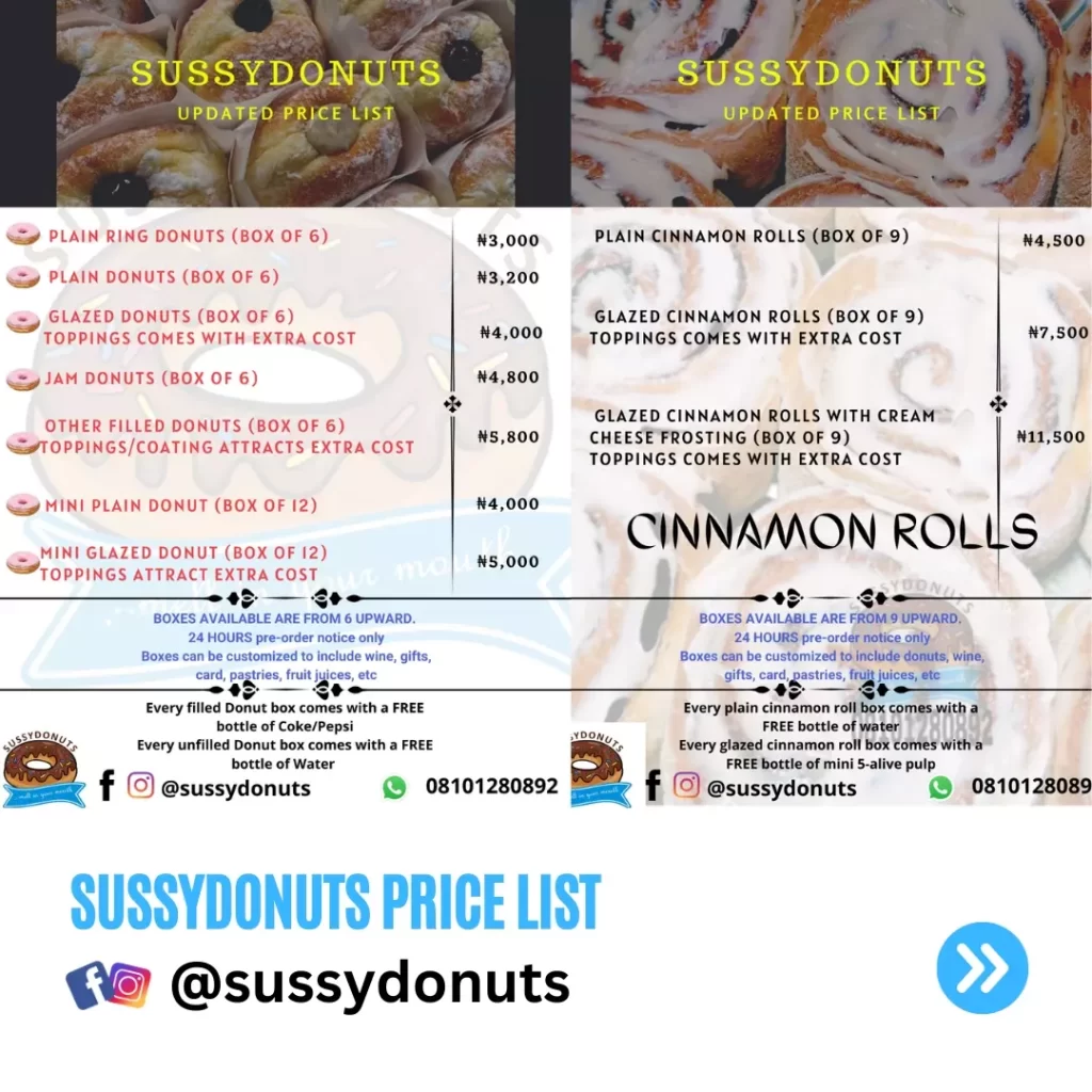 Donuts and Cinnamon rolls price list